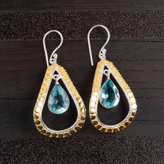 Sky Blue Topaz Dangle Earrings: Handmade 925 Sterling Silver Gemstone