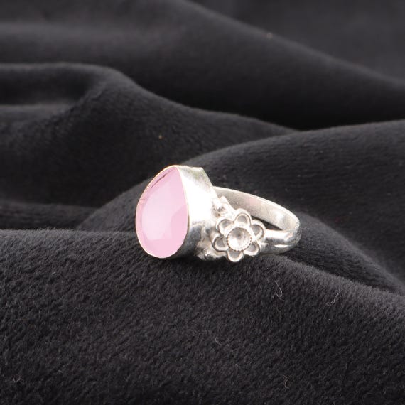 Handmade Rose Chalcedony Ring: 925 Sterling Silver Pink Gemstone Jewelry