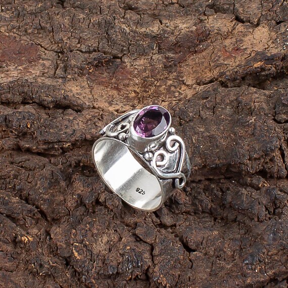 Handmade Amethyst Ring: 925 Sterling Silver Purple Gemstone Jewelry