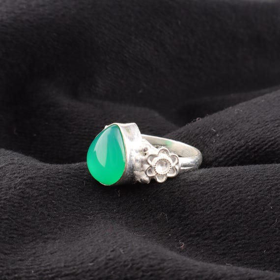 Handmade Green Onyx Cab Ring: 925 Sterling Silver Green Gemstone Jewelry