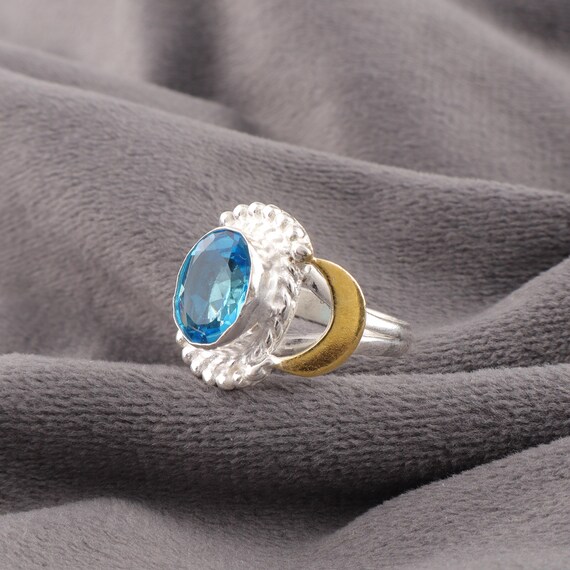 Handmade Swiss Blue Topaz Ring: 925 Sterling Silver Blue Gemstone Jewelry