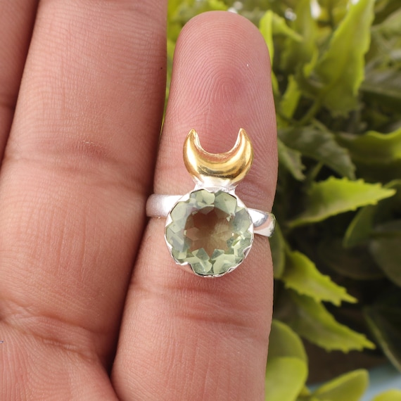 Handmade Green Amethyst Ring: 925 Sterling Silver Green Gemstone Jewelry
