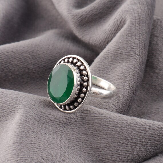 Handmade Green Onyx Ring: 925 Sterling Silver Green Gemstone Jewelry