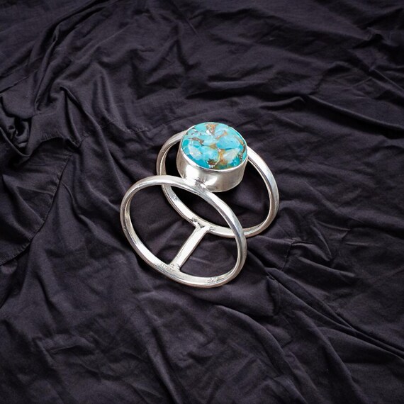 Handmade Copper Turquoise Ring: 925 Sterling Silver Blue Gemstone Jewelry