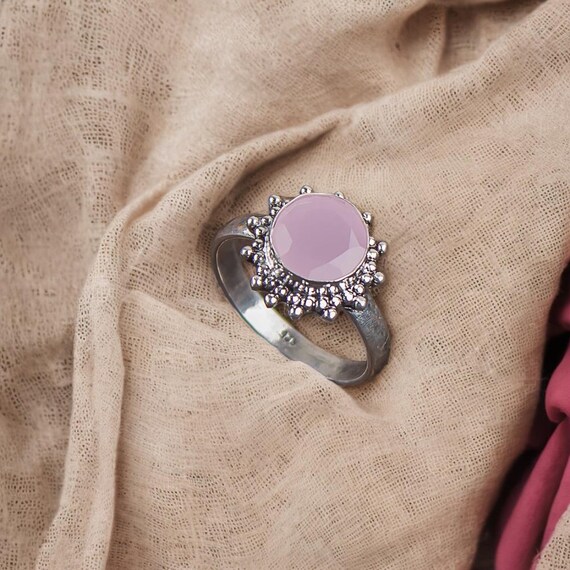 Handmade Rose Chalcedony Ring: 925 Sterling Silver Pink Gemstone Jewelry