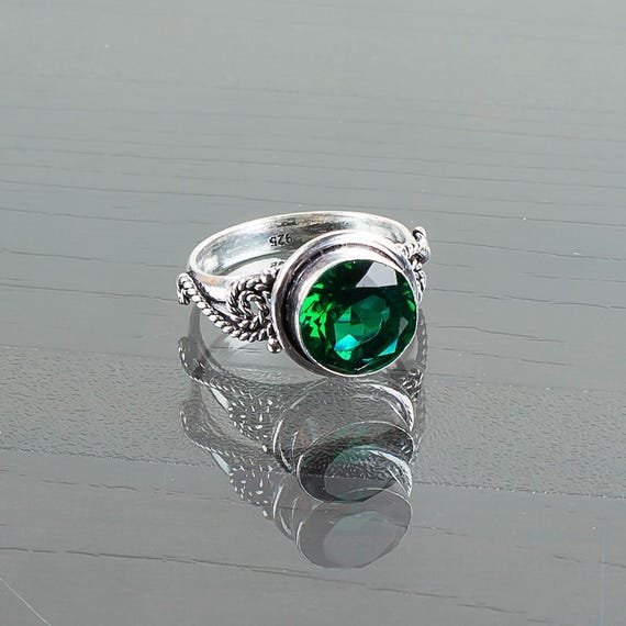 Handmade Green Emerald Ring: 925 Sterling Silver Green Gemstone Jewelry