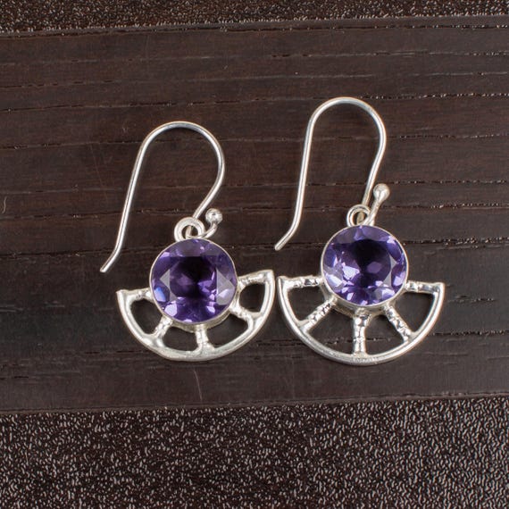 Iolite Dangle Earrings: Handmade 925 Sterling Silver Gemstone