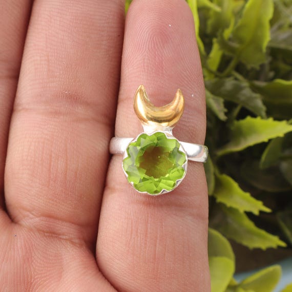 Handmade Peridot Ring: 925 Sterling Silver Green Gemstone Jewelry