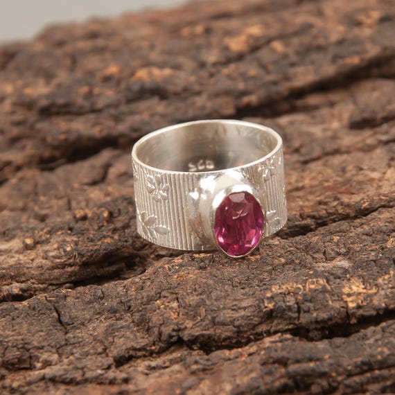 Handmade Pink Tourmaline Ring: 925 Sterling Silver Pink Gemstone Jewelry
