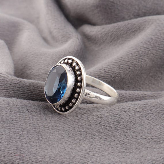 Handmade London Blue Topaz Ring: 925 Sterling Silver Blue Gemstone Jewelry