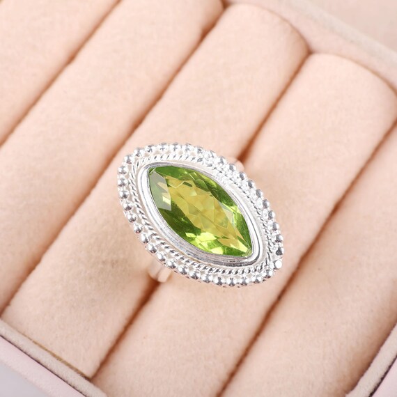 Handmade Peridot Ring: 925 Sterling Silver Green Gemstone Jewelry