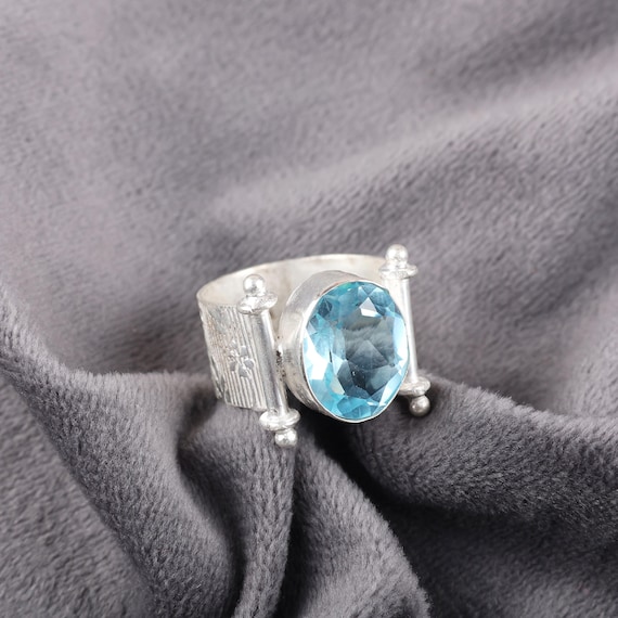 Handmade Sky Blue Topaz Ring: 925 Sterling Silver Blue Gemstone Jewelry