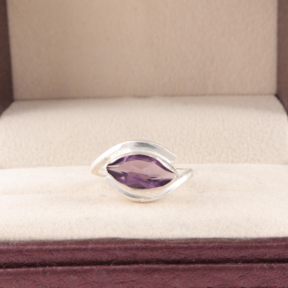 Handmade Amethyst Ring: 925 Sterling Silver Purple Gemstone Jewelry