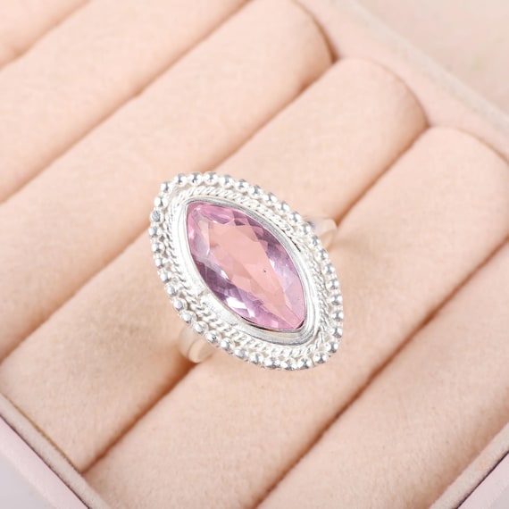 Handmade Morganite Ring: 925 Sterling Silver Pink Gemstone Jewelry