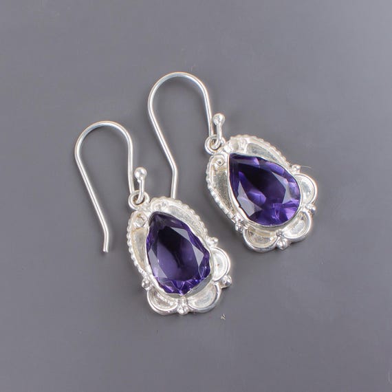 Iolite Dangle Earrings: Handmade 925 Sterling Silver Gemstone