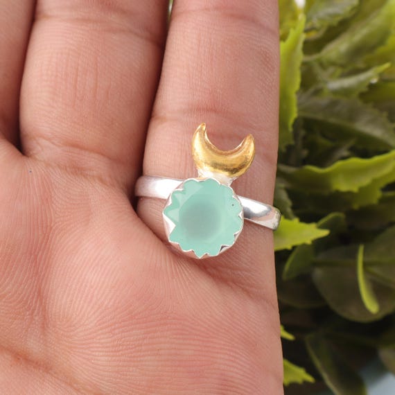 Handmade Aqua Chalcedony Ring: 925 Sterling Silver Pink Gemstone Jewelry