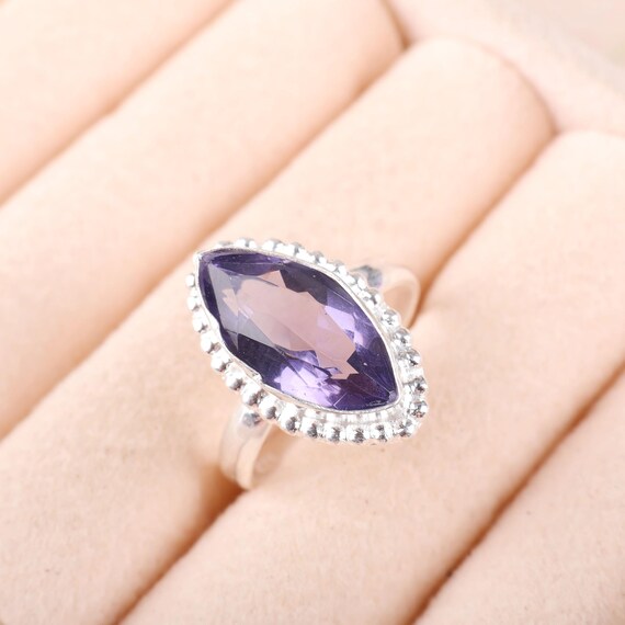 Handmade Iolite Ring: 925 Sterling Silver Purple Gemstone Jewelry