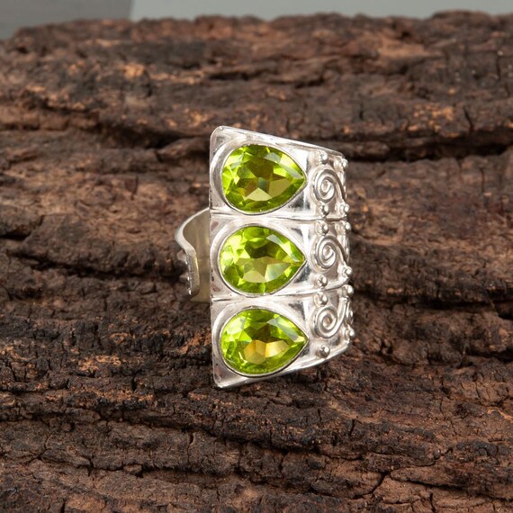 Handmade Peridot Ring: 925 Sterling Silver Green Gemstone Jewelry