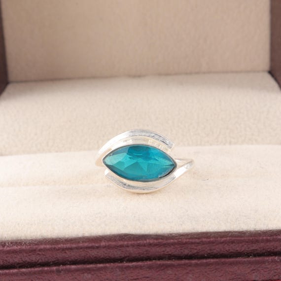 Handmade Apatite Ring: 925 Sterling Silver Blue Gemstone Jewelry