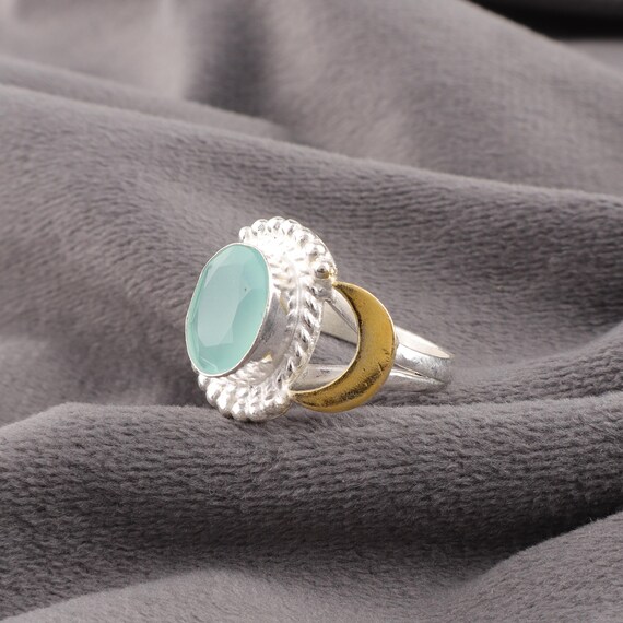 Handmade Aqua Chalcedony Ring: 925 Sterling Silver Pink Gemstone Jewelry