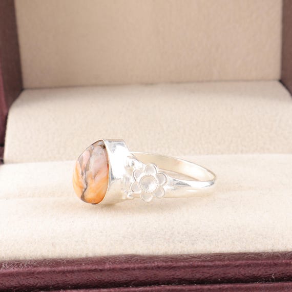 Handmade Orange Copper Turquoise Ring: 925 Sterling Silver Orange Gemstone Jewelry