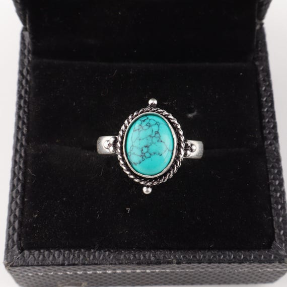 Handmade Blue Turquoise Ring: 925 Sterling Silver Blue Gemstone Jewelry