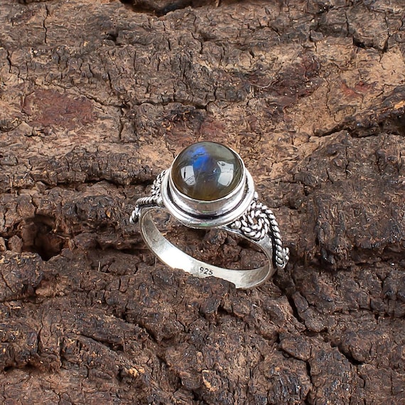 Handmade Labradorite Ring: 925 Sterling Silver Fire Gemstone Jewelry