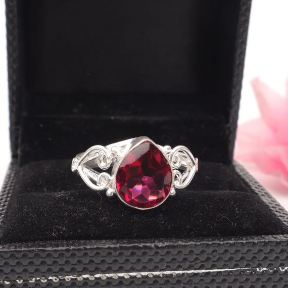 Handmade Pink Rubellite Ring: 925 Sterling Silver Pink Gemstone Jewelry