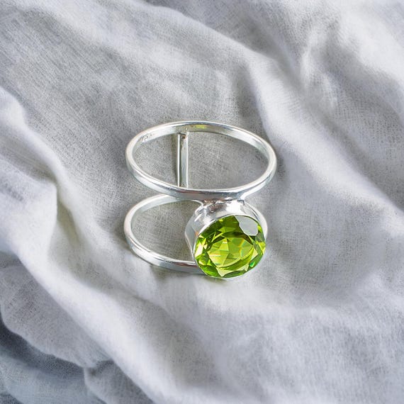 Handmade Peridot Ring: 925 Sterling Silver Green Gemstone Jewelry