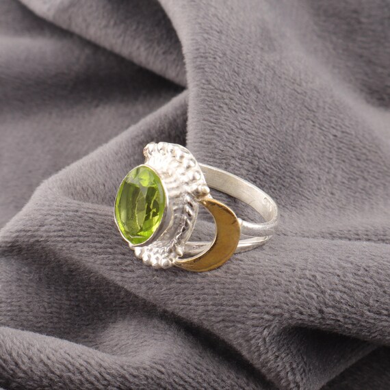 Handmade Peridot Ring: 925 Sterling Silver Green Gemstone Jewelry