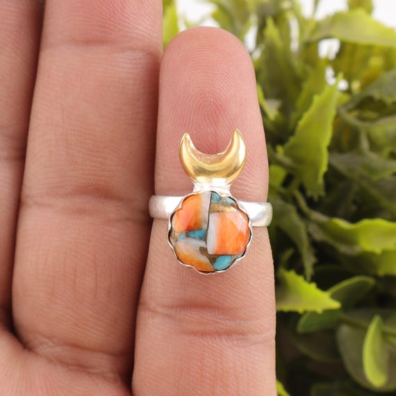 Handmade Spiny Oyster Ring: 925 Sterling Silver Gemstone Jewelry