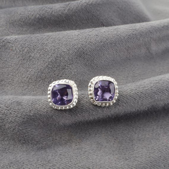 Iolite Dangle Earrings: Handmade 925 Sterling Silver Gemstone