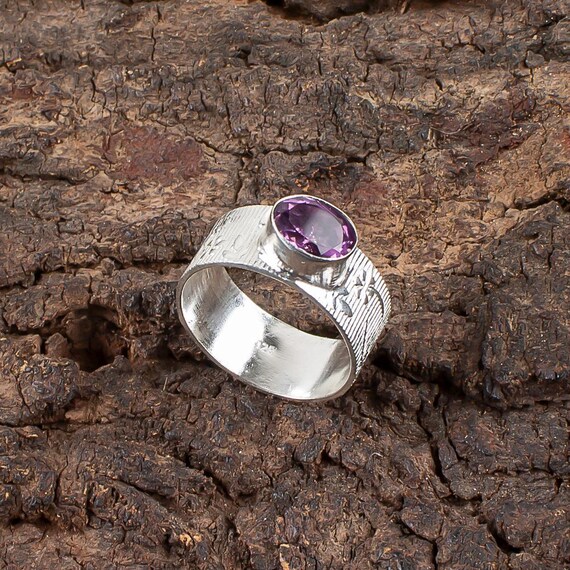 Handmade Amethyst Ring: 925 Sterling Silver Purple Gemstone Jewelry