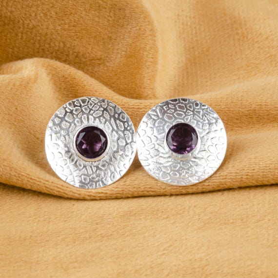 African Amethyst Dangle Earrings: Handmade 925 Sterling Silver Gemstone