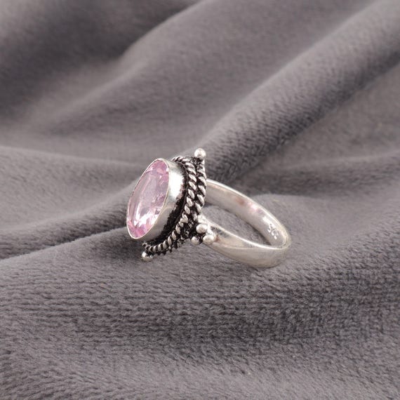 Handmade Morganite Ring: 925 Sterling Silver Pink Gemstone Jewelry