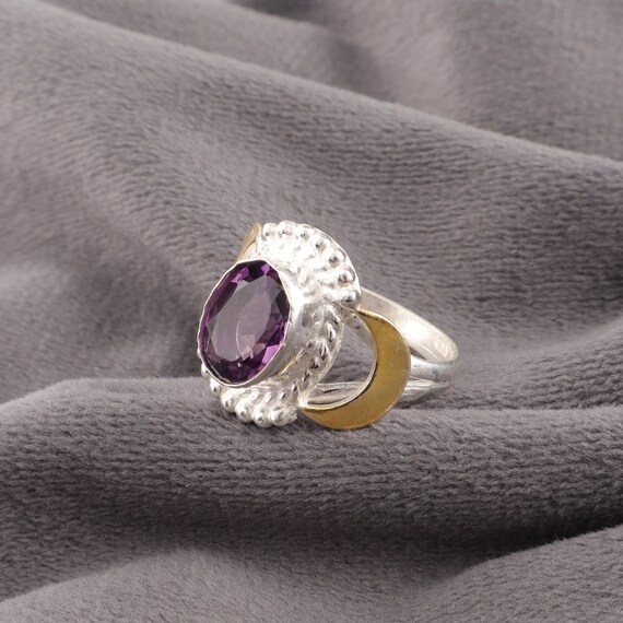 Handmade Amethyst Ring: 925 Sterling Silver Purple Gemstone Jewelry