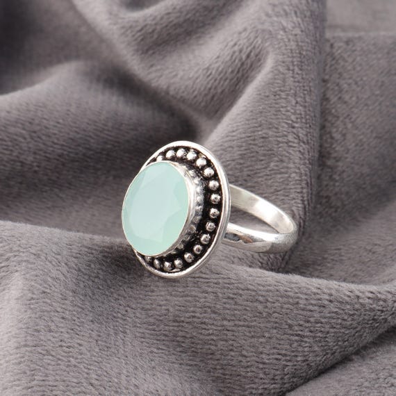 Handmade Aqua Chalcedony Ring: 925 Sterling Silver Pink Gemstone Jewelry