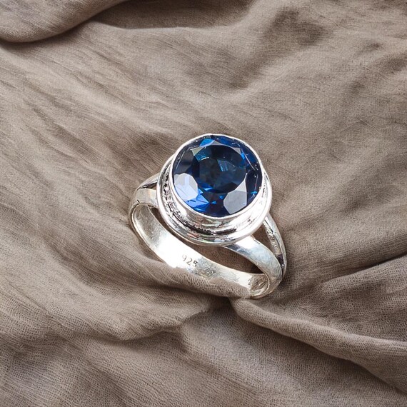 Handmade London Blue Topaz Ring: 925 Sterling Silver Blue Gemstone Jewelry