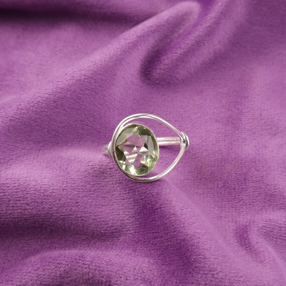 Handmade Green Amethyst Ring: 925 Sterling Silver Green Gemstone Jewelry
