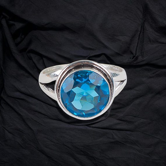 Handmade Swiss Blue Topaz Ring: 925 Sterling Silver Blue Gemstone Jewelry