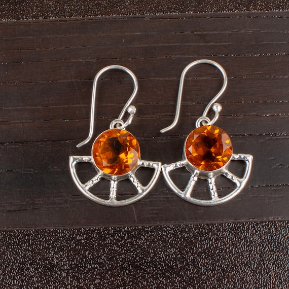 Citrine Dangle Earrings: Handmade 925 Sterling Silver Gemstone