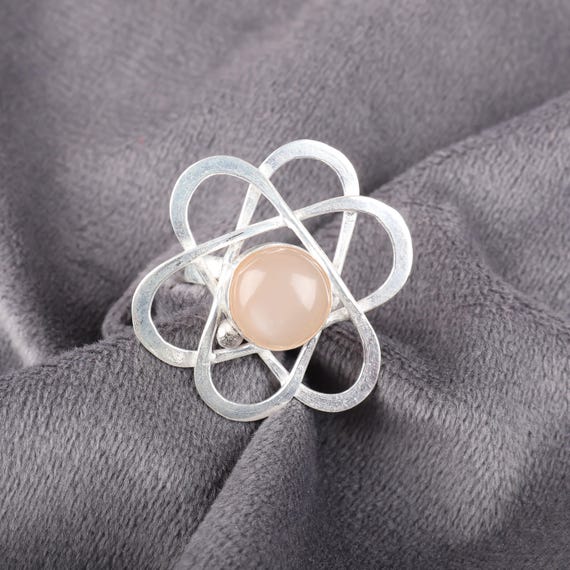 Handmade Peach Moonstone Ring: 925 Sterling Silver White Gemstone Jewelry