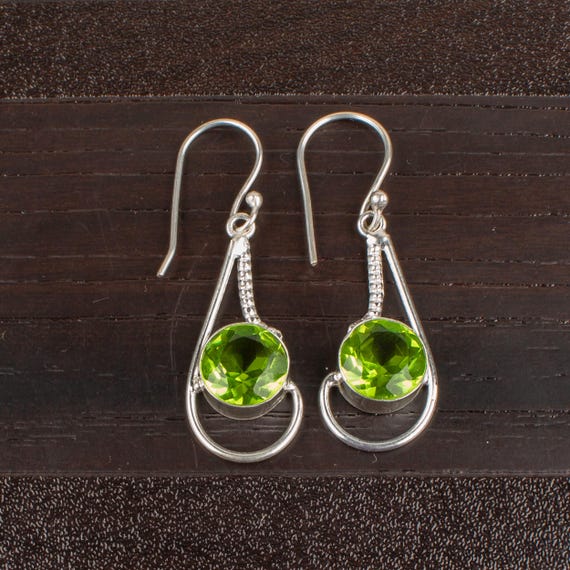 Peridot Dangle Earrings: Handmade 925 Sterling Silver Gemstone