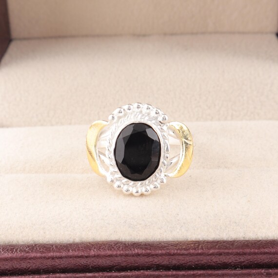 Handmade Black Onyx Ring: 925 Sterling Silver Black Gemstone Jewelry