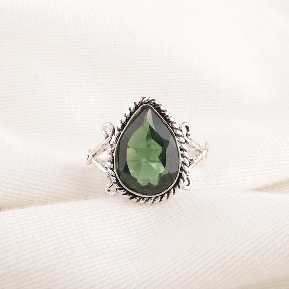 Handmade Green Tourmaline Ring: 925 Sterling Silver Green Gemstone Jewelry