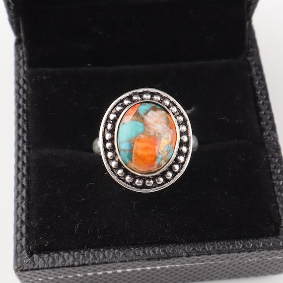 Handmade Spiny Oyster Ring: 925 Sterling Silver Gemstone Jewelry