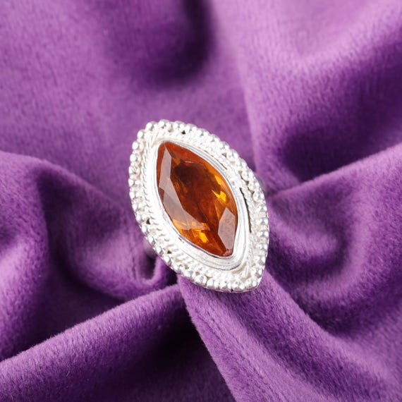 Handmade Citrine Ring: 925 Sterling Silver Yellow Gemstone Jewelry