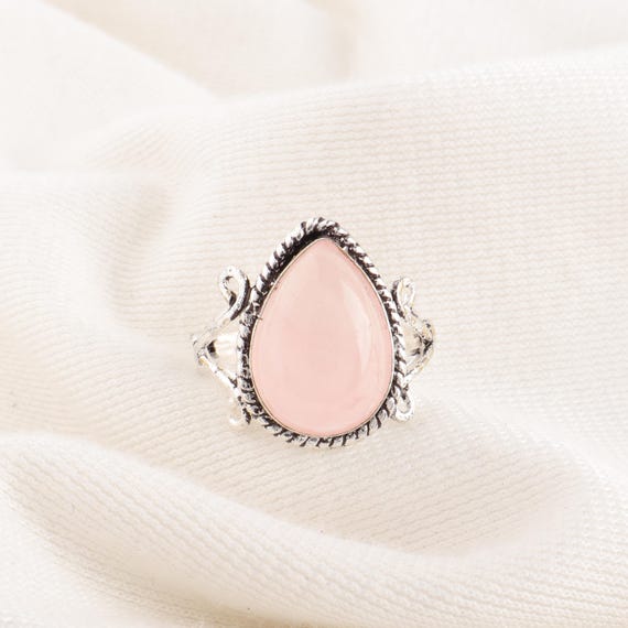 Handmade Rose Quartz Ring: 925 Sterling Silver Pink Gemstone Jewelry