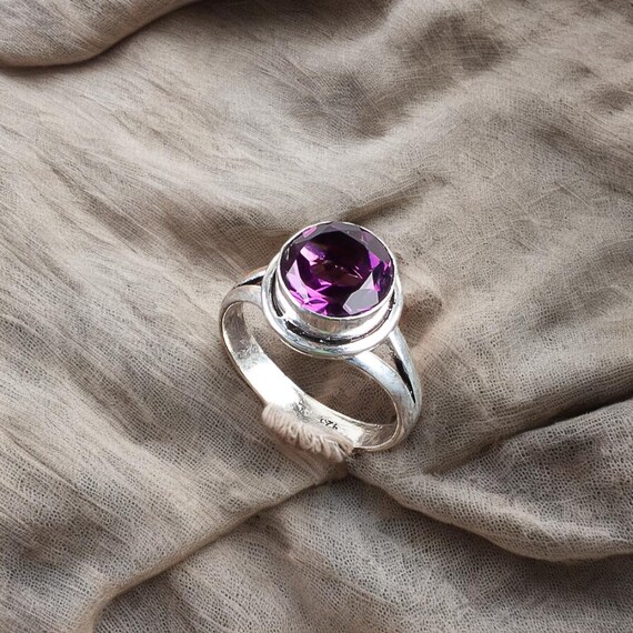 Handmade Amethyst Ring: 925 Sterling Silver Purple Gemstone Jewelry