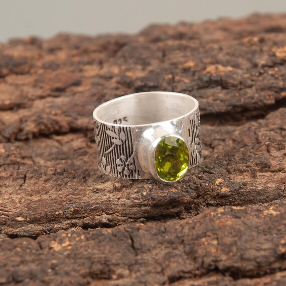 Handmade Peridot Ring: 925 Sterling Silver Green Gemstone Jewelry